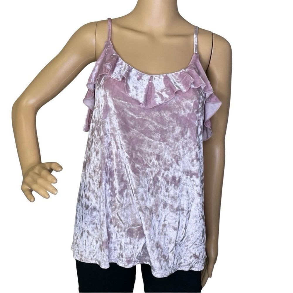 Grayson Thread Crushed Velour Ruffled Tank Top Light Lavender Purple Size Medium